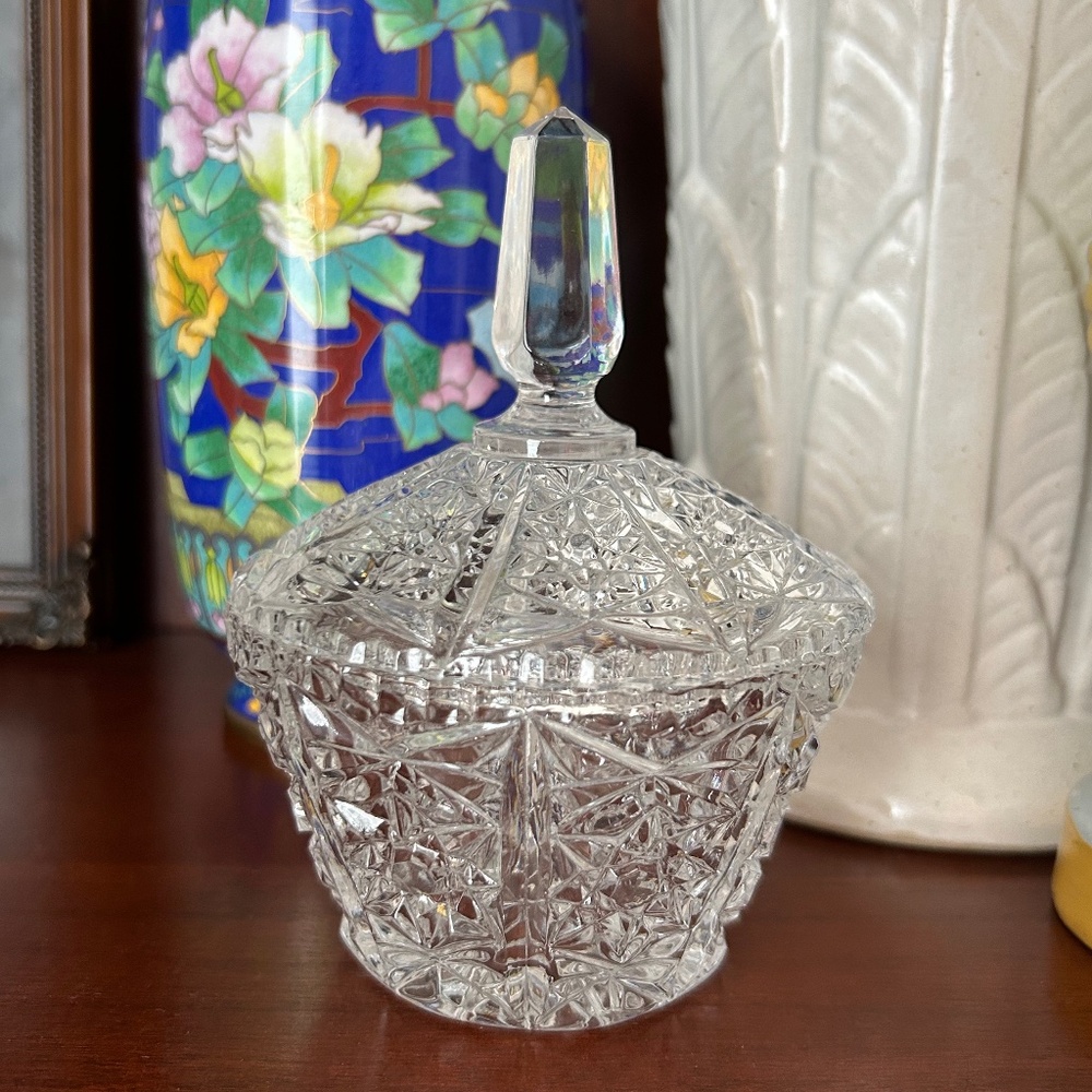 Crystal jewelry/sugar bowl/catch all vintage vase.